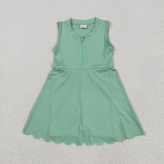 5.19 RTS NO MOQ Summer Baby Girls Dresses GSD2089 Light Green Yoga Zip Active Wear Skort Knee Length Dresses
