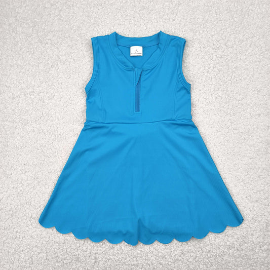RTS NO MOQ Summer Baby Girls Dresses GSD2090 Blue Yoga Zip Active Wear Skort Knee Length Dresses