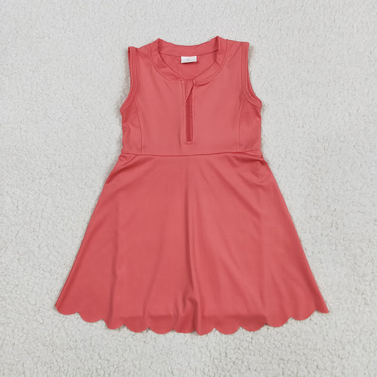 5.19 RTS NO MOQ Summer Baby Girls Dresses GSD2091 Coral Yoga Zip Active Wear Skort Knee Length Dresses