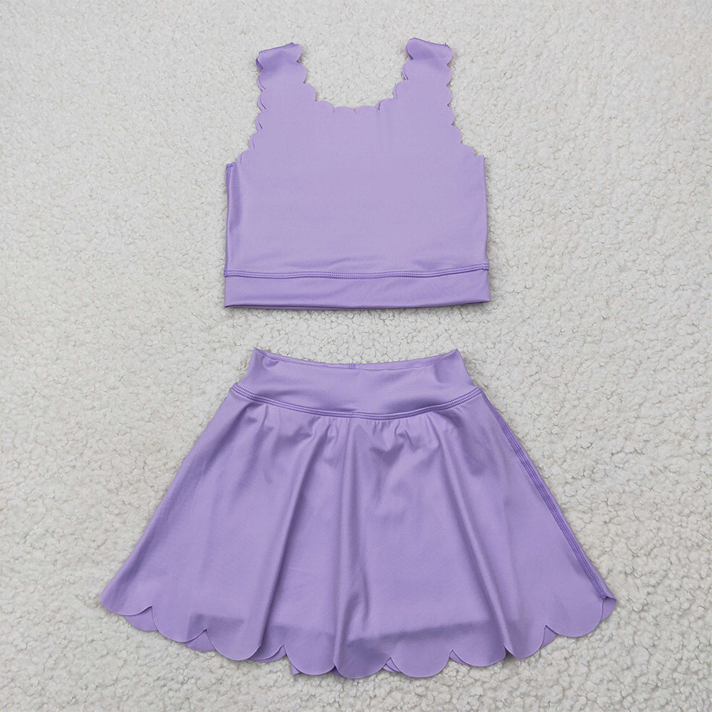 5.29 RTS NO MOQ Baby Girls Summer Kids Sets GSD2095 Lavender Yoga Vest Skirt Active Wear Clothes Sets