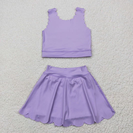 5.29 RTS NO MOQ Baby Girls Summer Kids Sets GSD2095 Lavender Yoga Vest Skirt Active Wear Clothes Sets