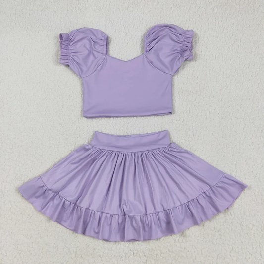 RTS NO MOQ Summer Sibling Baby Girls Lavender Yoga Shirt Skort Active Wear Clothes Sets