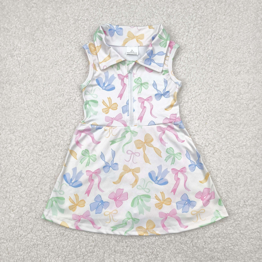 RTS NO MOQ Summer Baby Girls Dresses GSD2141 Colorful Bows Yoga Active Wear Skort Knee Length Dresses