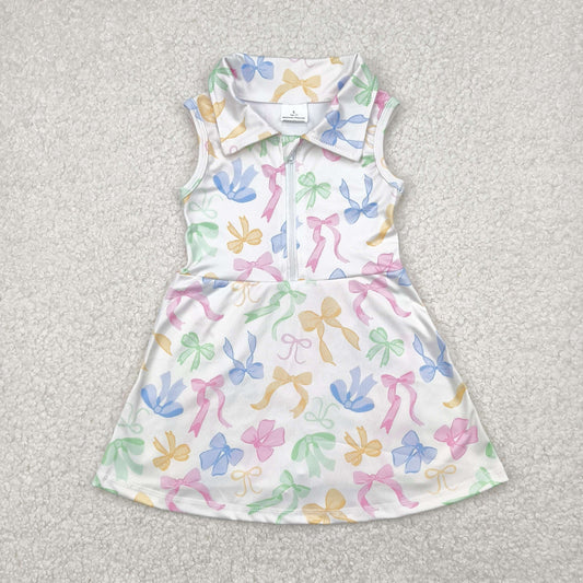 RTS NO MOQ Summer Baby Girls Dresses GSD2141 Colorful Bows Yoga Active Wear Skort Knee Length Dresses