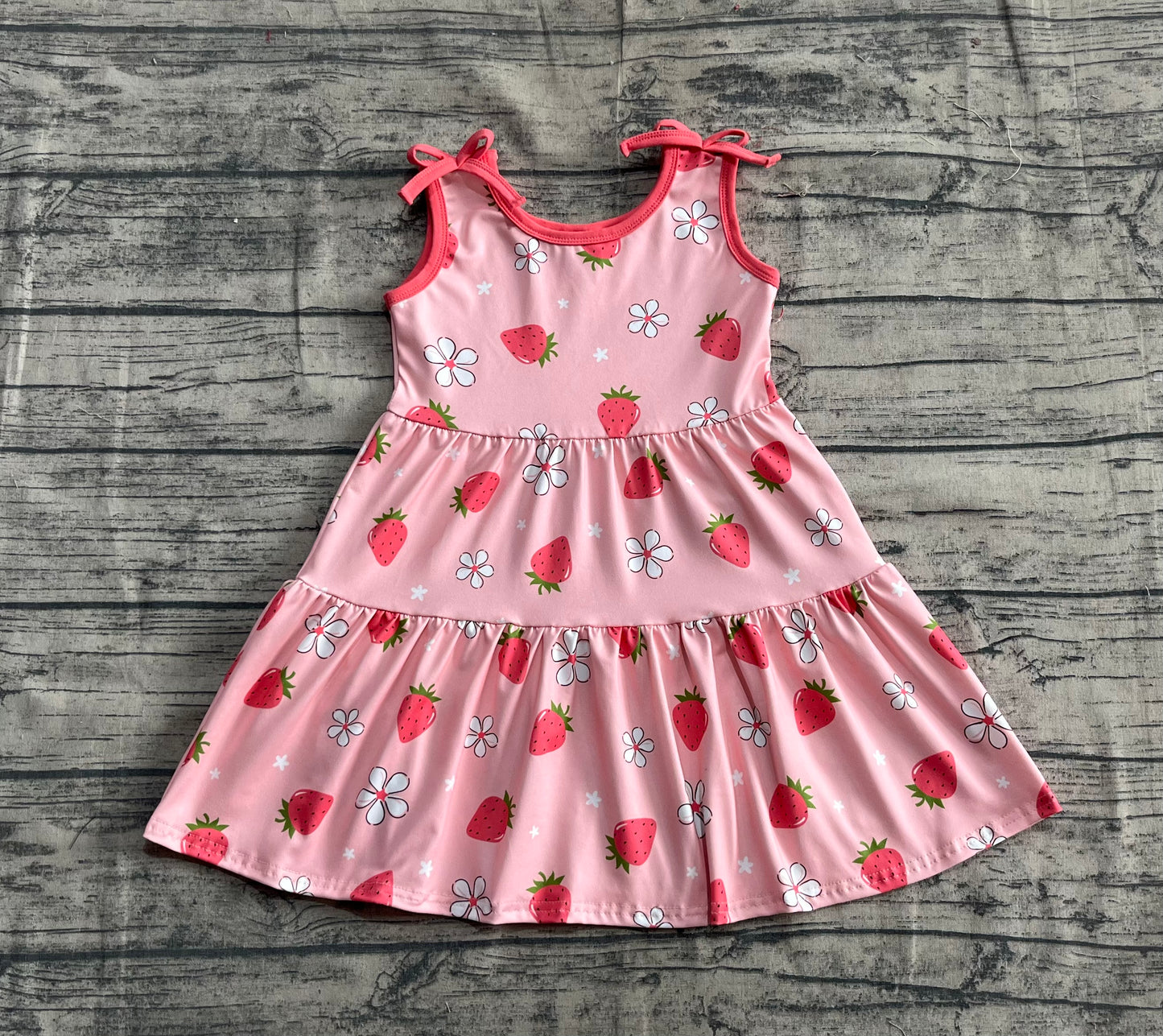 4.21 GSD2159 Baby Girls Strawberry Sleeveless Bows Knee Length Dresses pre order