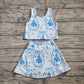 4.18  GSD2198 Baby Girls Blue Castles Athletic Active Wear Top Shorts Skirts Outfits Pre order