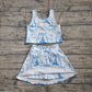4.18  GSD2198 Baby Girls Blue Castles Athletic Active Wear Top Shorts Skirts Outfits Pre order