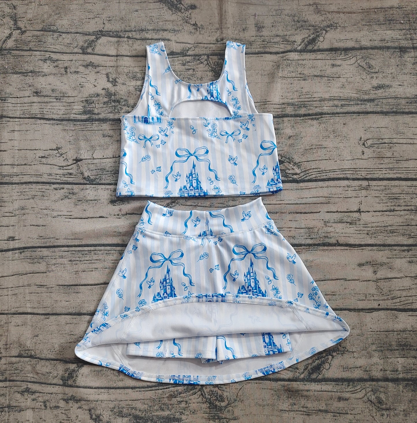 4.18  GSD2198 Baby Girls Blue Castles Athletic Active Wear Top Shorts Skirts Outfits Pre order
