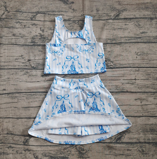 4.18  GSD2198 Baby Girls Blue Castles Athletic Active Wear Top Shorts Skirts Outfits Pre order