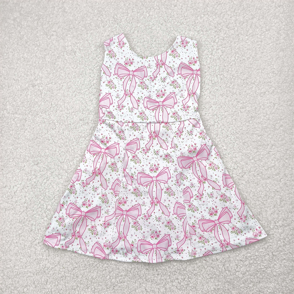 RTS NO MOQ Summer Baby Girls Dresses GSD2199 Pink Bows Yoga Skort Knee Length Dresses