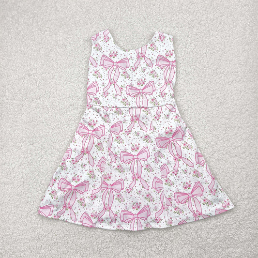 RTS NO MOQ Summer Baby Girls Dresses GSD2199 Pink Bows Yoga Skort Knee Length Dresses