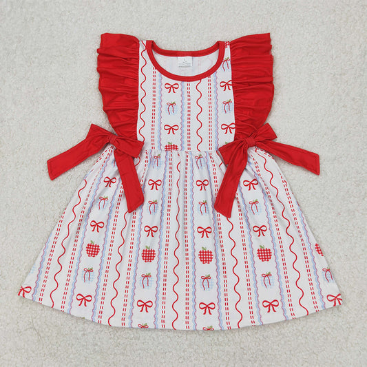 RTS NO MOQ Summer Baby Girls Dresses GSD2201 Red Ruffle Sleeveless Gifts Stripe Bows Top Knee Length Dresses