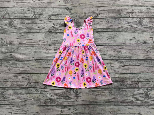 4.2 GSD2208 Flutter sleeves pink floral backless kids girls dresses