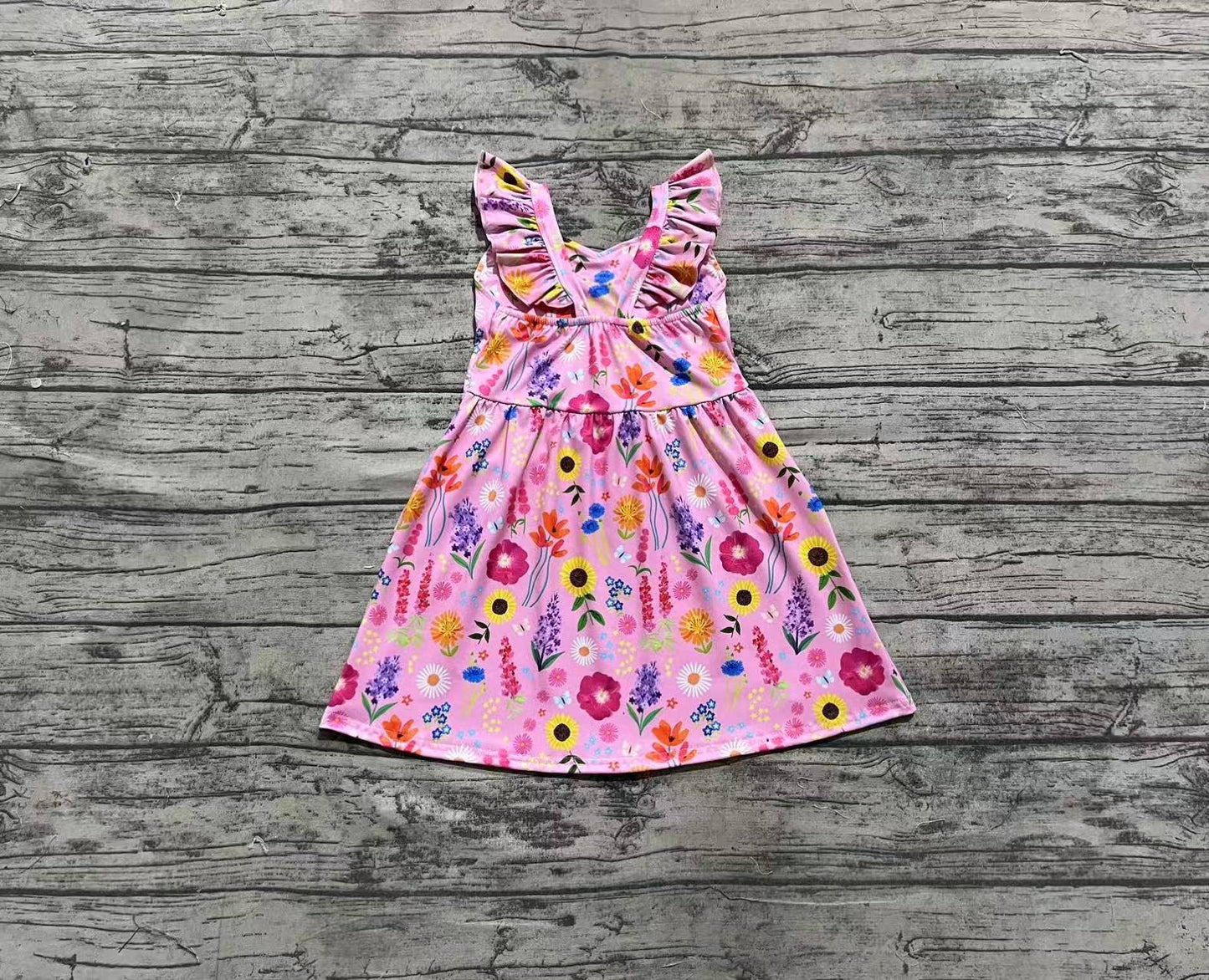4.2 GSD2208 Flutter sleeves pink floral backless kids girls dresses