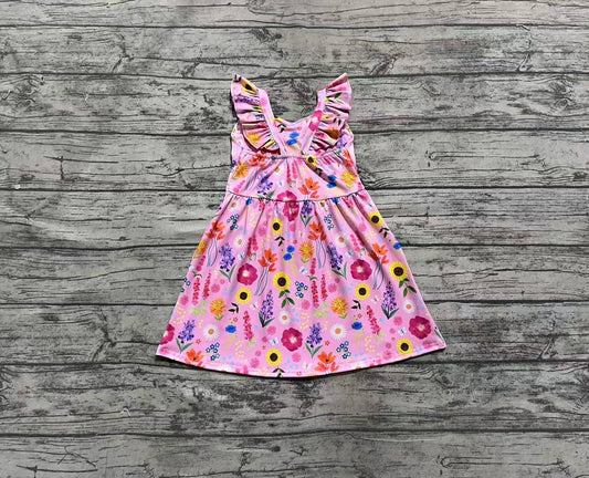 4.2 GSD2208 Flutter sleeves pink floral backless kids girls dresses