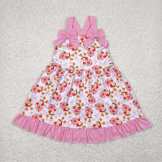 RTS NO MOQ Summer Baby Girls Dresses GSD2213 Pink Strap Bows Strawberry Floral Knee Length Dresses