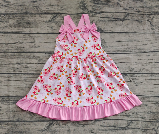 4.8 GSD2213 Baby Girls Pink Strap Bows Strawberry Floral Knee Length Dresses Pre order