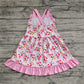 4.8 GSD2213 Baby Girls Pink Strap Bows Strawberry Floral Knee Length Dresses Pre order