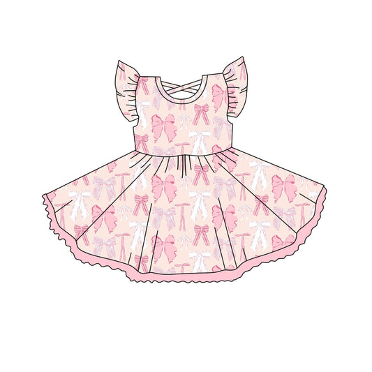 4.15 GSD2254 Baby Girls Pink Flutter Sleeves Bows Knee Length Dresses Pre order