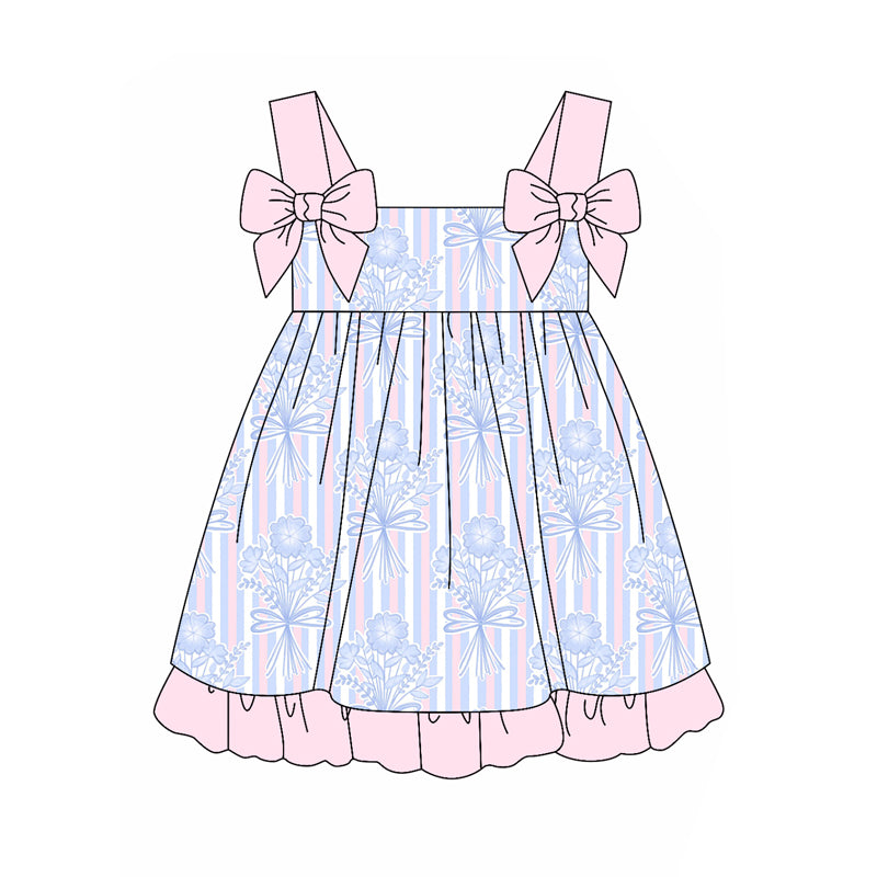 4.14 GSD2264 Baby Girls Pink Bows Strap Floral Knee Length Dress Pre order