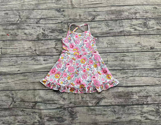 3.31 GSD2278 Baby Girls Pink Strap Floral Yoga Ruffle Knee Length Dresses Pre order
