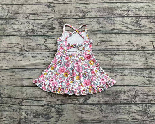3.31 GSD2278 Baby Girls Pink Strap Floral Yoga Ruffle Knee Length Dresses Pre order