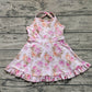 3.29 GSD2280 Baby Girls Peach Strap Floral Yoga Ruffle Knee Length Dresses