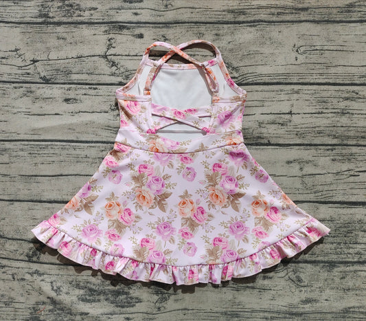 3.29 GSD2280 Baby Girls Peach Strap Floral Yoga Ruffle Knee Length Dresses