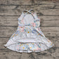 4.19 GSD2281 Baby Girls Aqua Strap Floral Yoga Ruffle Knee Length Dresses Pre order