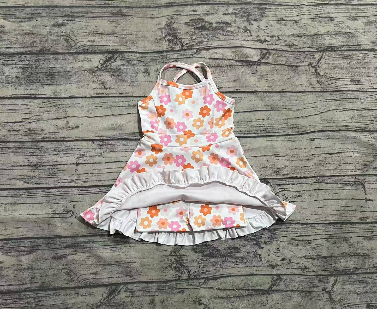 3.29 GSD2282 Flower Baby Girls Strap Yoga Ruffle Knee Length Dresses