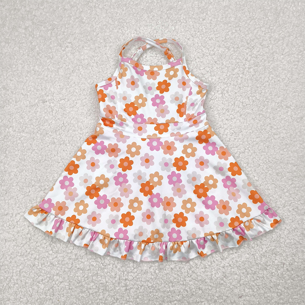 RTS NO MOQ Summer Baby Girls Dresses GSD2282 Strap Colorful Daisy Yoga Ruffle Knee Length Dresses