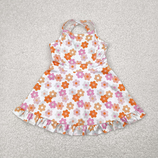 RTS NO MOQ Summer Baby Girls Dresses GSD2282 Strap Colorful Daisy Yoga Ruffle Knee Length Dresses