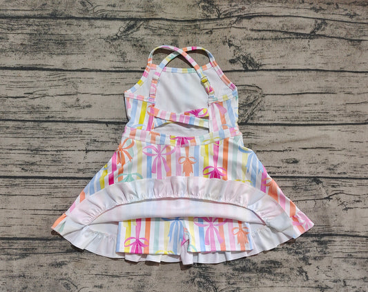 4.19 GSD2288 Baby Girls Strap Colorful Bows Stripe Yoga Ruffle Knee Length Dresses Pre order