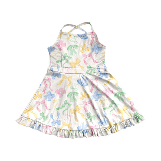 4.9 GSD2289 Baby Girls Strap Colorful Bows Yoga Ruffle Knee Length Dresses Pre order