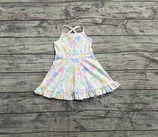 3.29 GSD2289 Bows Baby Girls Strap Yoga Ruffle Knee Length Dresses