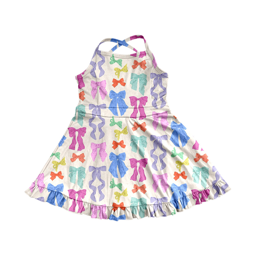 4.9 GSD2291 Baby Girls Strap Colorful Bows Yoga Ruffle Knee Length Dresses Pre order