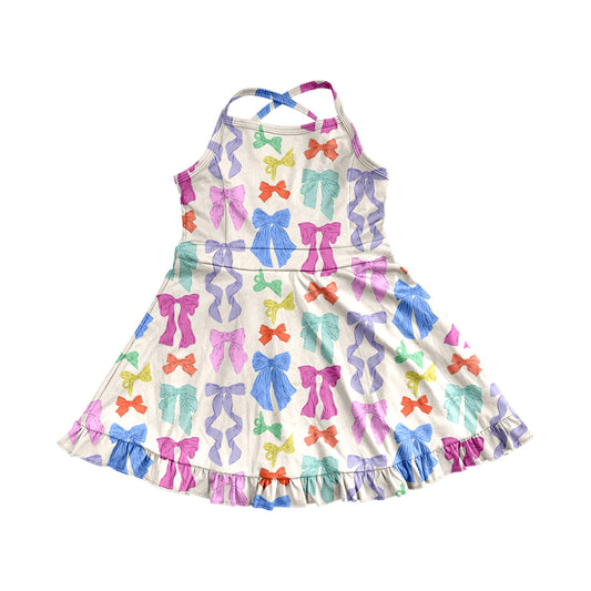 4.9 GSD2291 Baby Girls Strap Colorful Bows Yoga Ruffle Knee Length Dresses Pre order