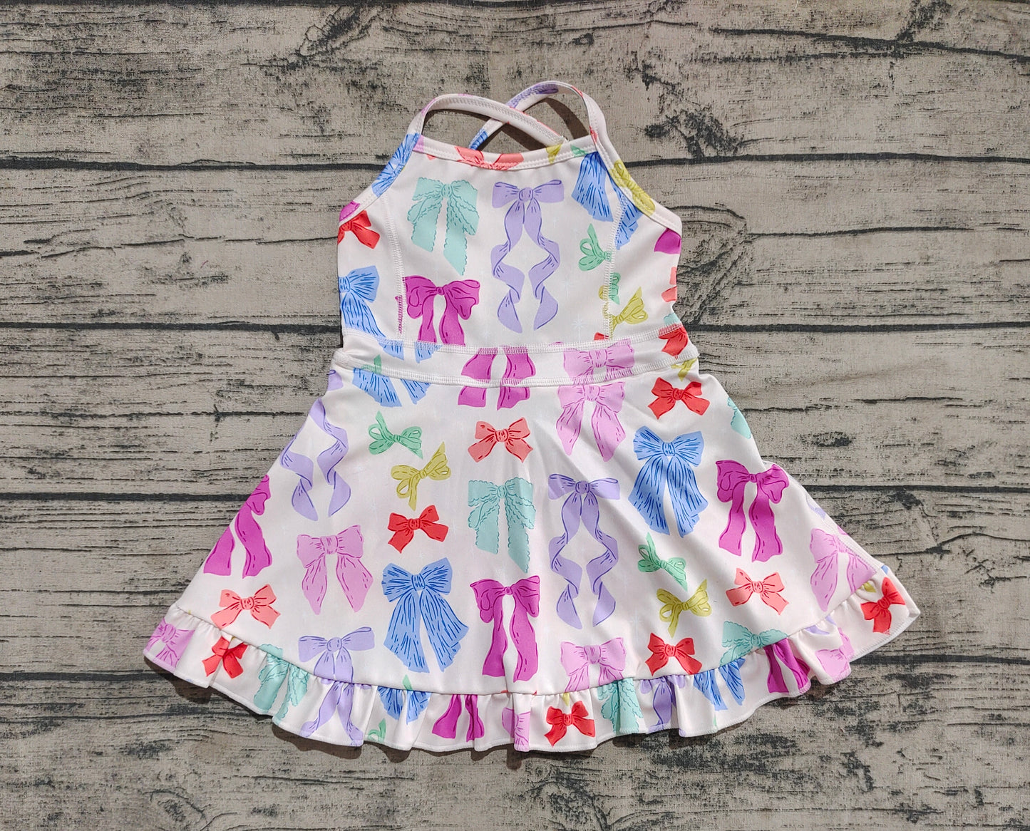 4.19 GSD2291 Baby Girls Strap Colorful Bows Yoga Ruffle Knee Length Dresses Pre order
