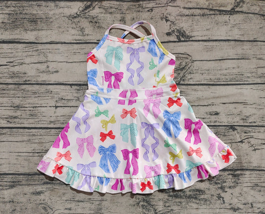 4.19 GSD2291 Baby Girls Strap Colorful Bows Yoga Ruffle Knee Length Dresses Pre order