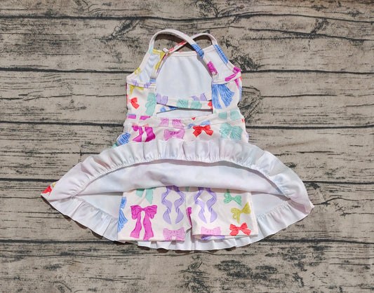 4.19 GSD2291 Baby Girls Strap Colorful Bows Yoga Ruffle Knee Length Dresses Pre order