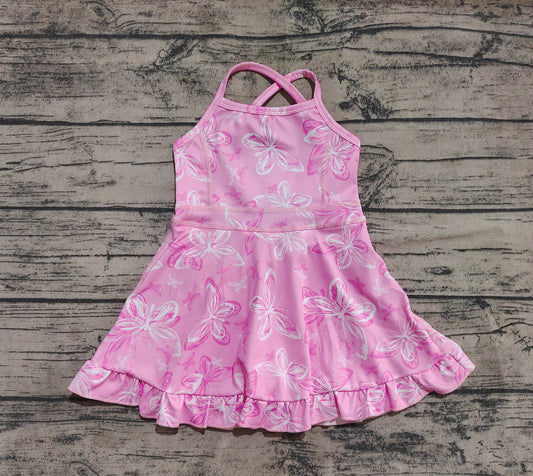 4.19 GSD2292 Baby Girls Pink Strap Butterfly Yoga Ruffle Knee Length Dresses Pre order