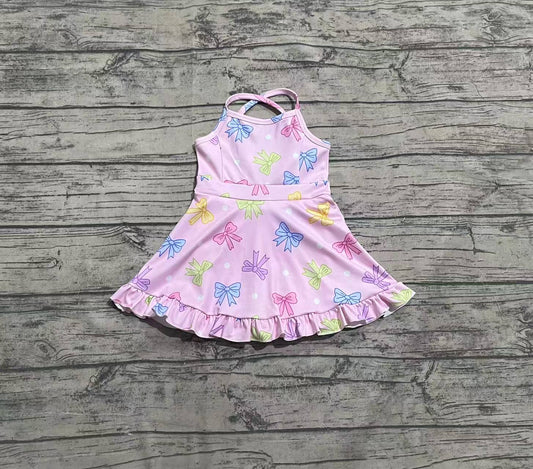 3.29 GSD2294 Pink Bows Baby Girls Strap Yoga Ruffle Knee Length Dresses