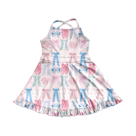 4.9 GSD2295 Baby Girls Lavender Strap Colorful Bows Yoga Ruffle Knee Length Dresses Pre order