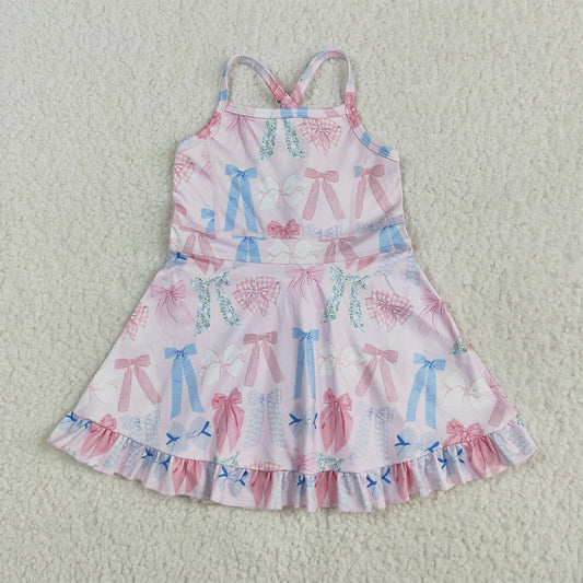 5.29  RTS NO MOQ Summer Baby Girls Dresses GSD2295 Colorful Bows Yoga Ruffle Knee Length Dresses