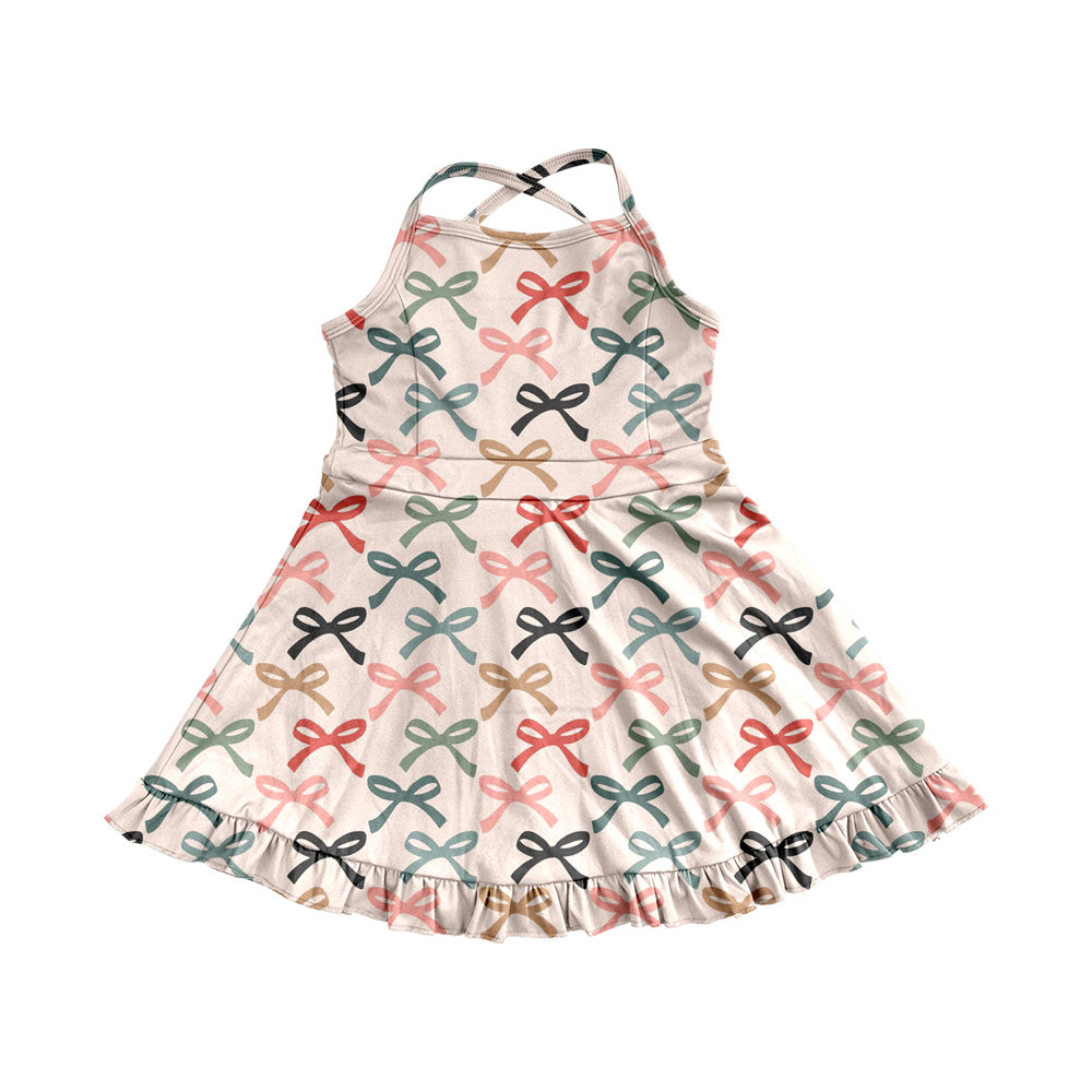 4.9 GSD2296 Baby Girls Peach Strap Colorful Bows Yoga Ruffle Knee Length Dresses Pre order