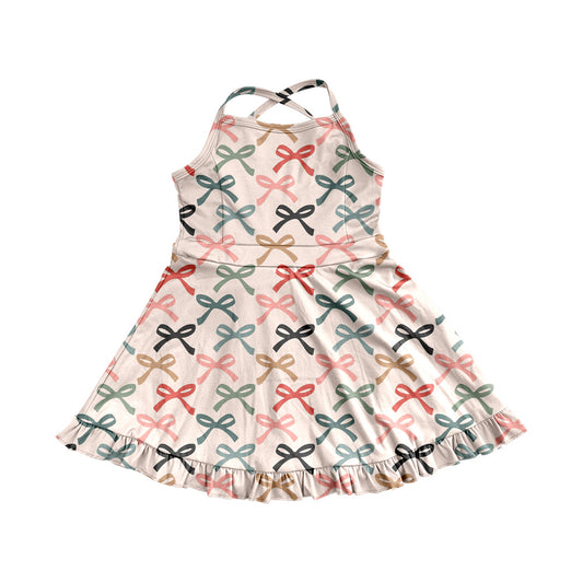 4.9 GSD2296 Baby Girls Peach Strap Colorful Bows Yoga Ruffle Knee Length Dresses Pre order
