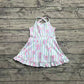 3.29 GSD2297 Stripe Bows Baby Girls Strap Yoga Ruffle Knee Length Dresses