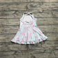 3.29 GSD2297 Stripe Bows Baby Girls Strap Yoga Ruffle Knee Length Dresses