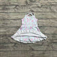 3.29 GSD2297 Stripe Bows Baby Girls Strap Yoga Ruffle Knee Length Dresses