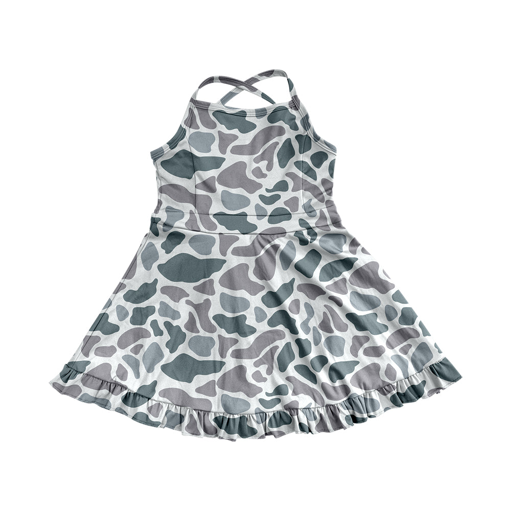 4.9 GSD2308 Baby Girls Strap Gray Camo Yoga Ruffle Knee Length Dresses Pre order